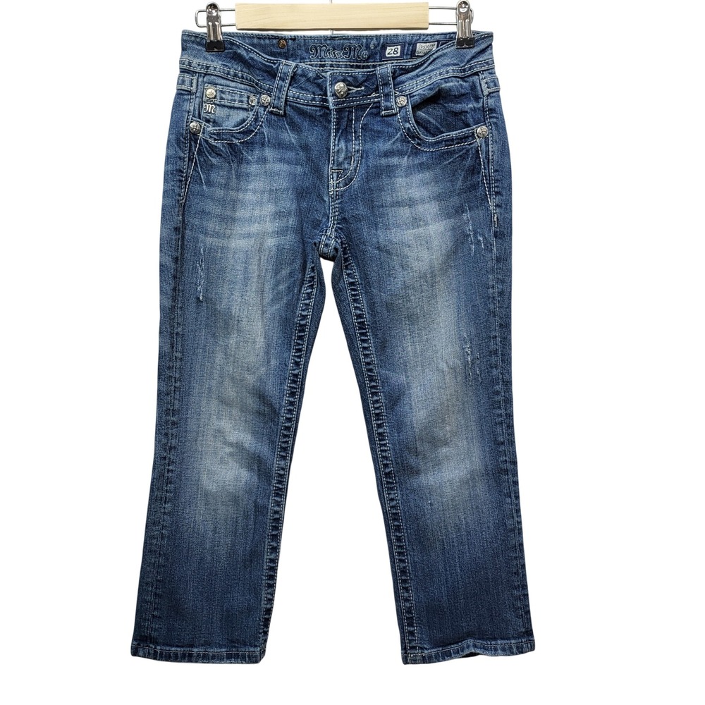 Miss Me JP5395P Cuffed Capri Jeans Women 28 Blue Embellished Rhinestone Low Rise